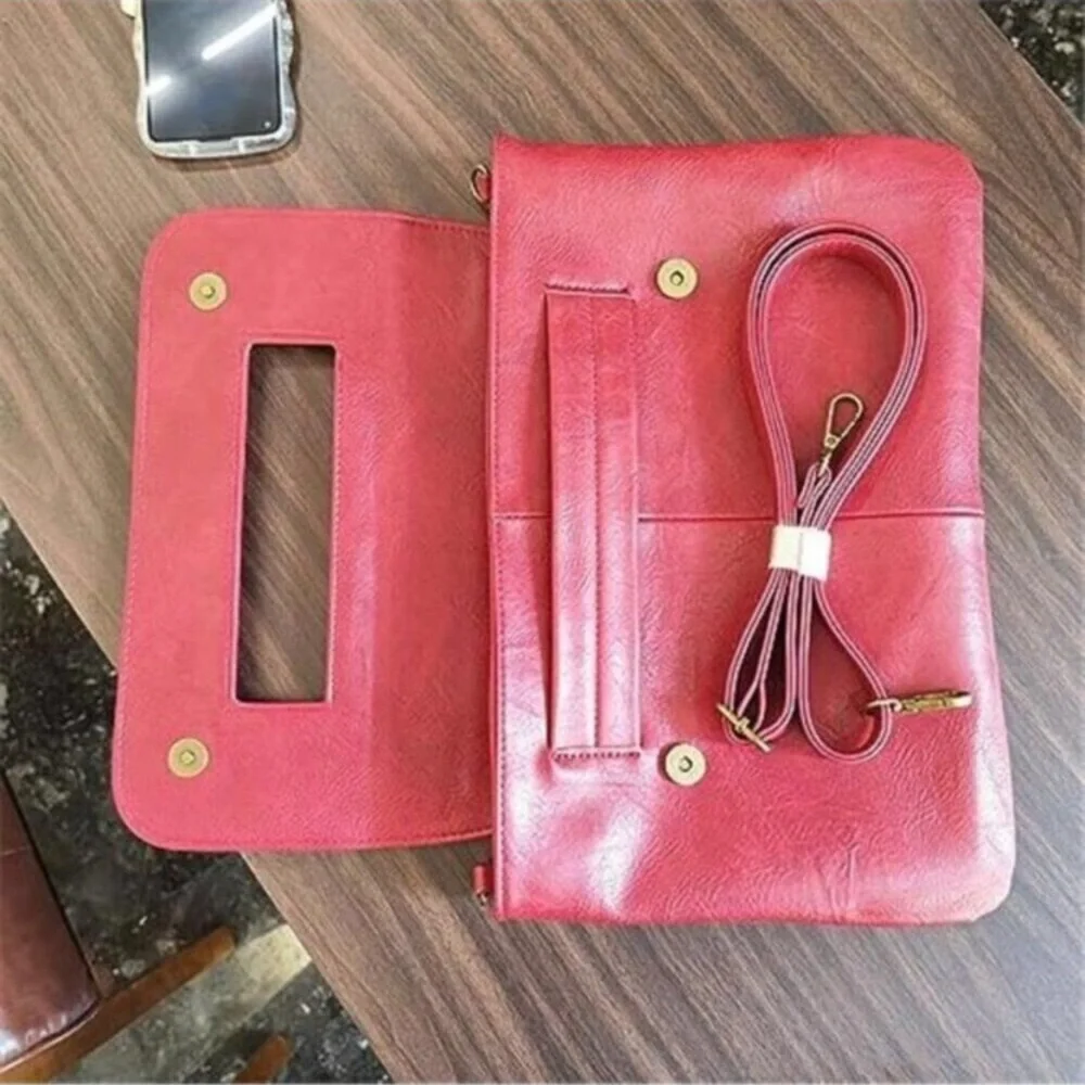 Women Handbags Red Vegan Leather Clutch Handbag Messenger Bag Large Solid High